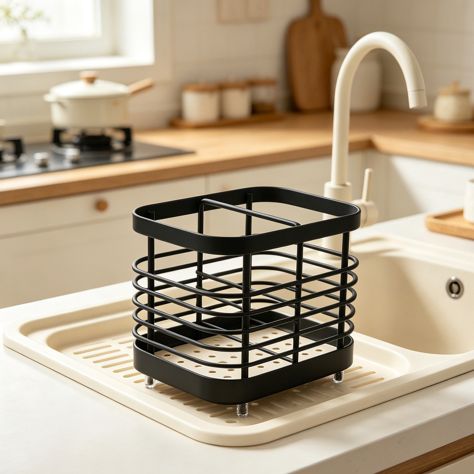 Kitchen Utensil Holder - Stainless Steel Utensil Holder Black 2