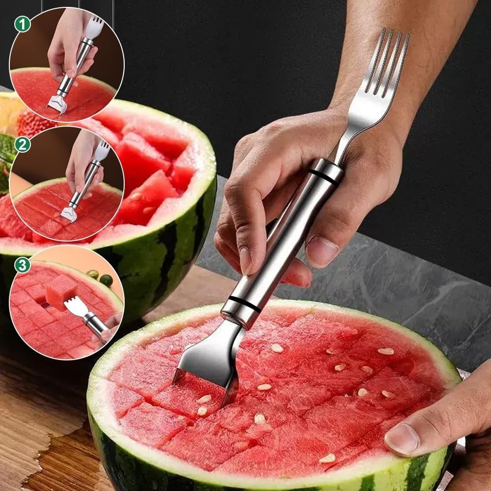 Kitchen Gadgets Cutting Tools - 2-In-1 Stainless Steel Fruit Cutter Watermelon