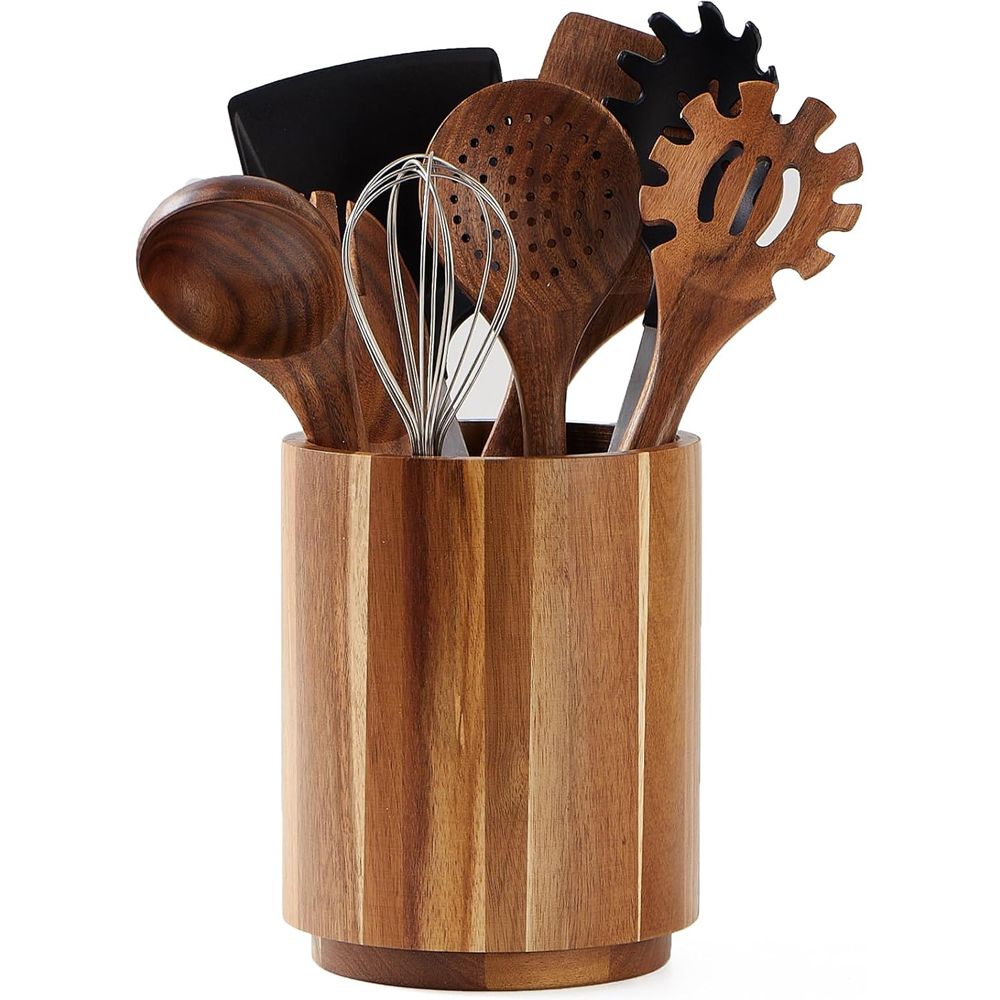Kitchen Utensil Holder - Acacia Wood Utensil Holder for Kitchen